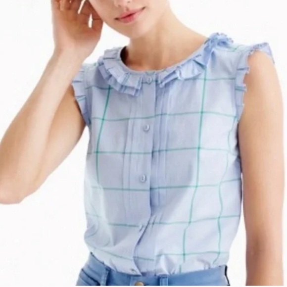 J Crew Sleeveless Button Up with Ruffle Trim in size 00P. - Picture 4 of 4